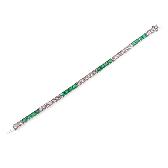 J.E. Caldwell - Art Deco emerald and diamond line bracelet | MasterArt
